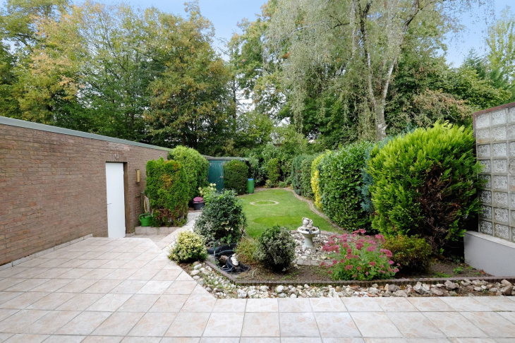 Blick über Terrasse in den Garten