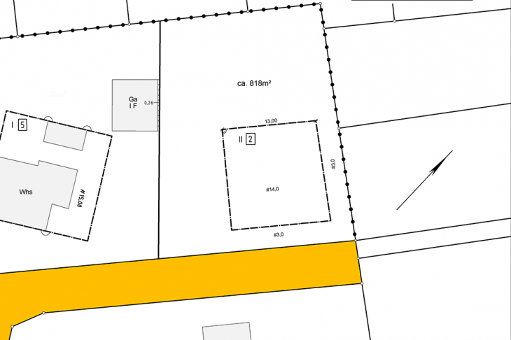 Grundstück mit Baufenster 13 m x 14 m