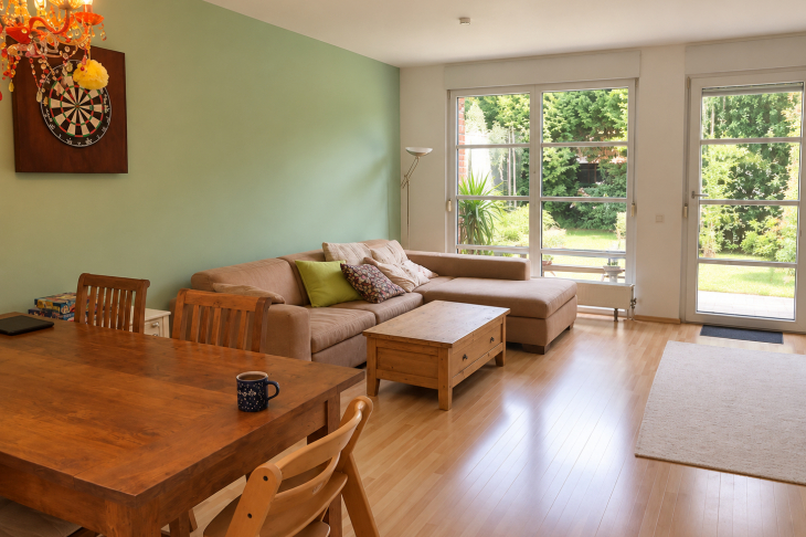 Helles Wohnzimmer mit Gartenblick