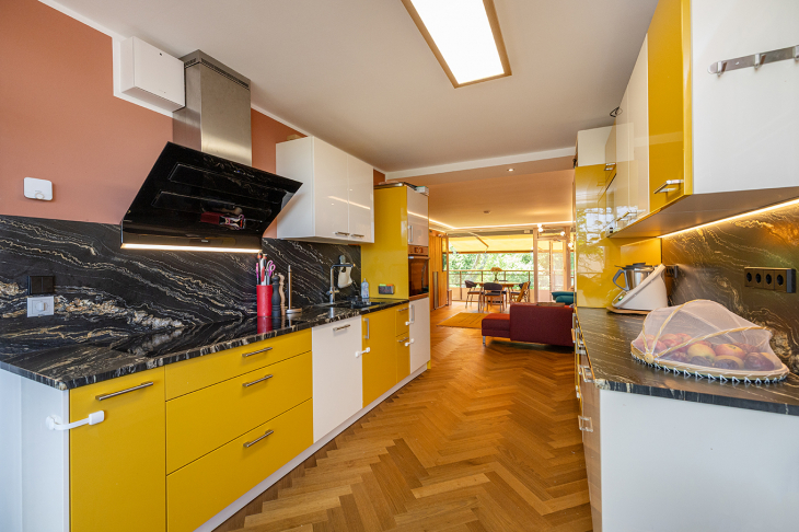 Küche mit Blick zum Wohnzimmer