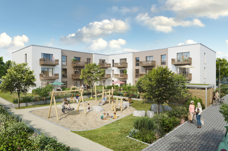 Visualisierung Ansicht MFH Spielplatz