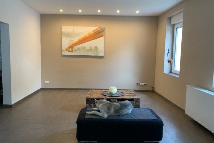 Wohnzimmer mit Fenstern zum Garten